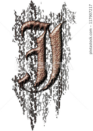 3D rendered illustration. Grungy gothic letter. Art blackletter font. 3D rendered illustration. Grungy gothic letter. Art blackletter font. 117907217