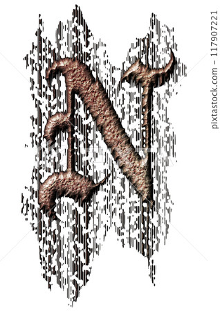 3D rendered illustration. Grungy gothic letter. Art blackletter font. 117907221