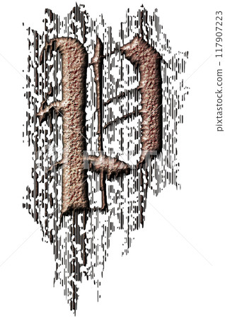 3D rendered illustration. Grungy gothic letter. Art blackletter font. 117907223