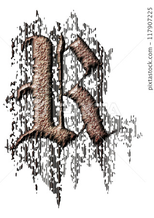 3D rendered illustration. Grungy gothic letter. Art blackletter font. 117907225