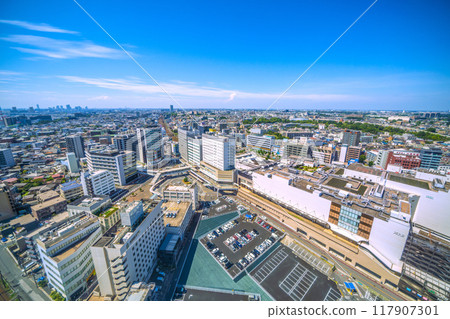 Chiba cityscape, Japan, August. View of Chiba Station and other areas. 117907301