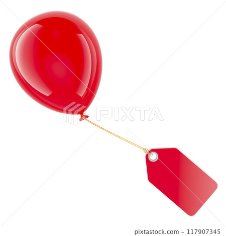 Balloon with Red Sale Tag. Sale and discount, concept. 3D rendering Balloon with Red Sale Tag. Sale and discount, concept. 3D rendering 117907345
