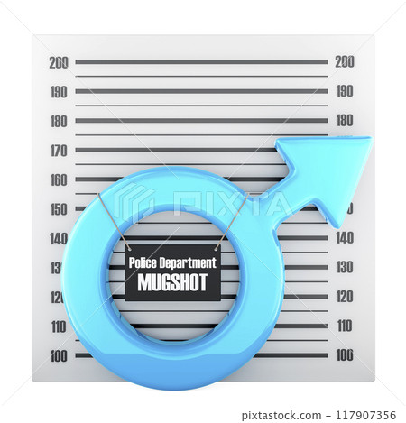 Male gender with police department mugshot. 3D rendering 117907356