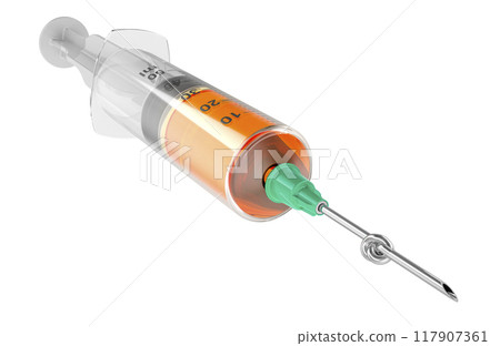 Quit drugs, concept. Knot on syringe needle, 3D rendering 117907361