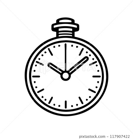 Stopwatch icon or modern line symbol. Vector line art and icon design with bold outline. Black and white Pixel Perfect minimalistic symbol isolated white background. Silhouette simple thin sign 117907422