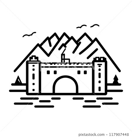 Military Base icon or modern line symbol. Vector line art and icon design with bold outline. Black and white Pixel Perfect minimalistic symbol isolated white background. Silhouette simple thin sign 117907448