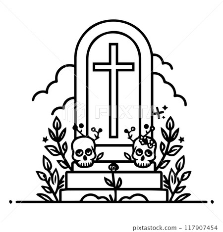 Grave icon or modern line symbol. Vector line art and icon design with bold outline. Black and white Pixel Perfect minimalistic symbol isolated white background. Silhouette simple thin sign 117907454