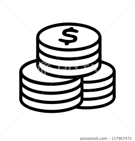 Stack Of Coin icon or modern line symbol. Vector line art and icon design with bold outline. Black and white Pixel Perfect minimalistic symbol isolated white background. Silhouette simple thin sign Stack Of Coin icon or modern line symbol. Vector line art and icon design with bold outline. Black and white Pixel Perfect minimalistic symbol isolated white background. Silhouette simple thin sign 117907472