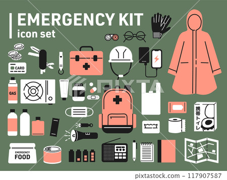 防災用品的簡單圖示集 117907587