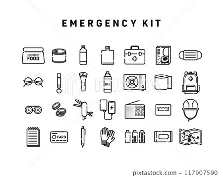 Simple icon set of disaster prevention supplies Simple icon set of disaster prevention supplies 117907590