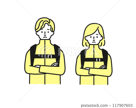 一個男人和一個女人背著背包，交叉雙臂的插圖 117907603