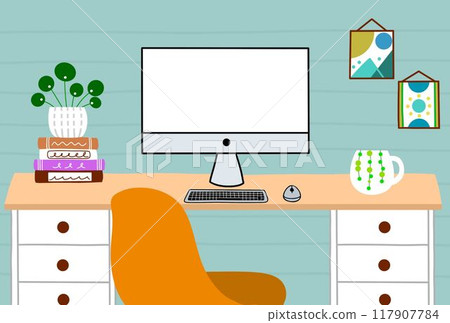 家庭辦公室,顯示器透明背景 家庭辦公室,顯示器透明背景 117907784