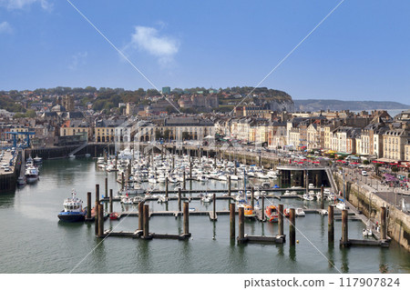 Aerial view of the city of Dieppe and its port Aerial view of the city of Dieppe and its port 117907824