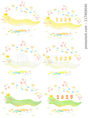 Cute snake illustration New Year's card material set Cute snake illustration New Year's card material set 117908040