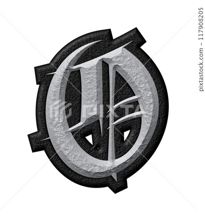 3D rendered illustration. Grungy gothic letter. Art blackletter font. 117908205