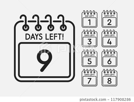 Countdown daily page calendar icon - 9 day left Countdown daily page calendar icon - 9 day left 117908286