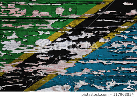 Flag of Tanzania painted on a wooden board 117908834