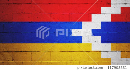 Flag of Artsakh painted on a wall 117908881