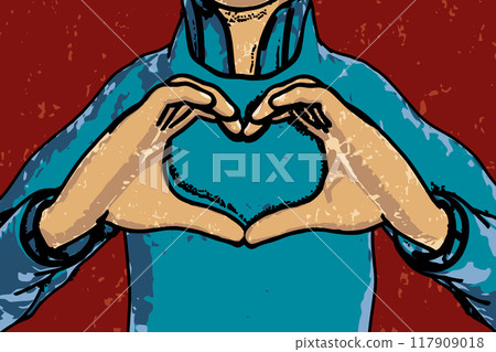 boy forming a heart with his hands close up drawing illustration boy forming a heart with his hands close up drawing illustration 117909018