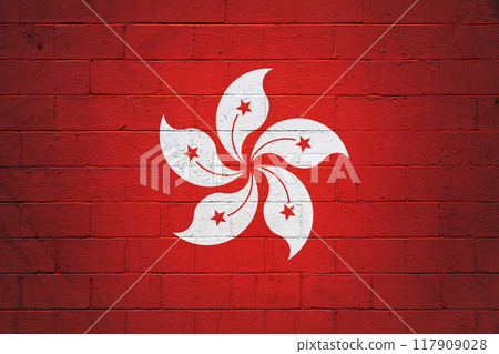 Flag of Hong Kong painted on a wall Flag of Hong Kong painted on a wall 117909028