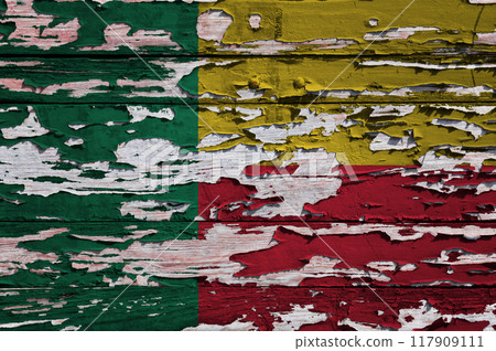 Flag of Benin painted on a wooden board 117909111