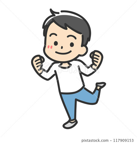 Illustration of a man doing a guts pose 117909153