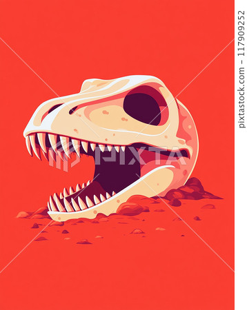 A dinosaur skull is shown on a red background 117909252