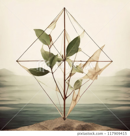 Geometric abstract colorful background with botanical motifs. 117909415