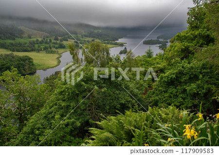 Panoramic View Over Loch Tummel And Tay Forest Park To The Mountains Of Glencoe From Queen's View Near Pitlochry In Scotland 117909583