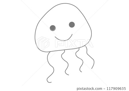 Simple and cute jellyfish line drawing illustration 117909635