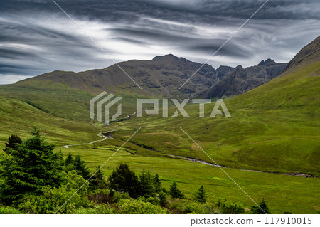 Valley Glen Brittle With River Brittle And Waterfalls With Fairy Pools On The Isle Of Skye In Scotland, UK 117910015