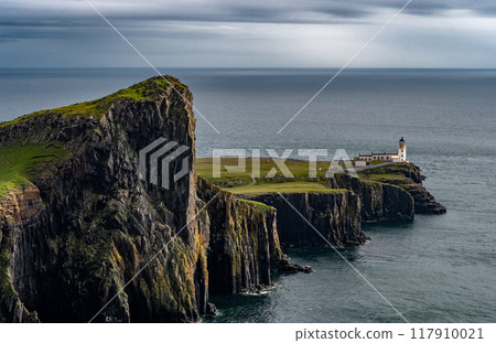 Spectacular Cliffs And Light House On Neist Point At The Atlantic Coast Of The Isle Of Skye In Scotland, UK Spectacular Cliffs And Light House On Neist Point At The Atlantic Coast Of The Isle Of Skye In Scotland, UK 117910021