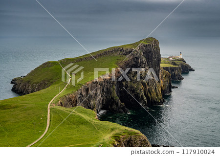 Spectacular Cliffs And Light House On Neist Point At The Atlantic Coast Of The Isle Of Skye In Scotland, UK 117910024