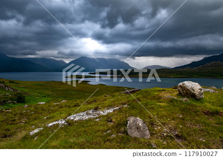 Picturesque Landscape With Mountains Beinn Alligin And Beinn Eighe near Village Shieldaig At The Atlantic Coast Of Loch Shieldaig In Scotland, UK Picturesque Landscape With Mountains Beinn Alligin And Beinn Eighe near Village Shieldaig At The Atlantic Coast Of Loch Shieldaig In Scotland, UK 117910027