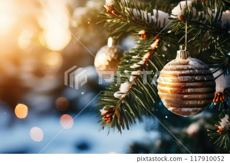 Snow on natural open air pine. Snow on natural open air pine. 117910052