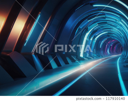 Dark round underground tunnel. 117910140