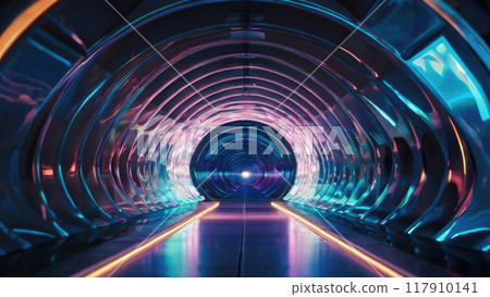 Dark round underground tunnel. 117910141