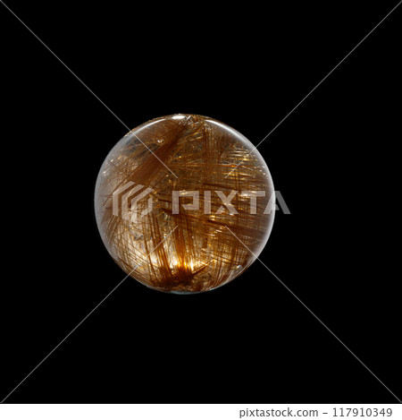 Ball of quartz with rutile on a black background Ball of quartz with rutile on a black background 117910349