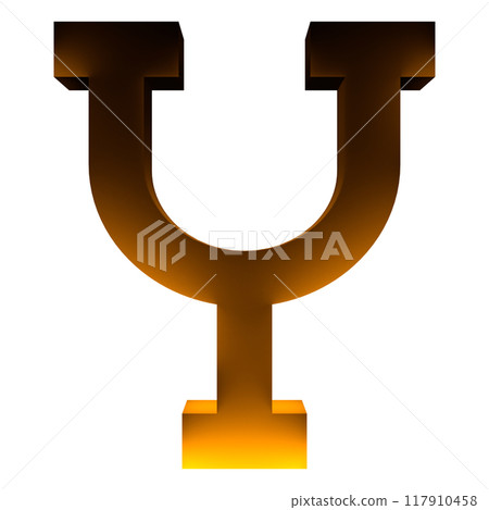 3D rendered illustration. Decorative glowing letter. Custom art font. 117910458