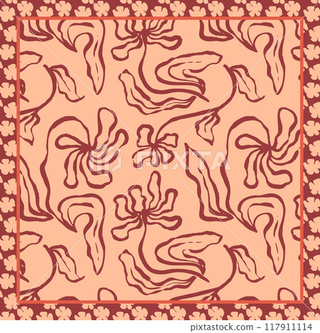 Monochrome peach and red color brush strokes inky flowers scarf or bandana design 117911114