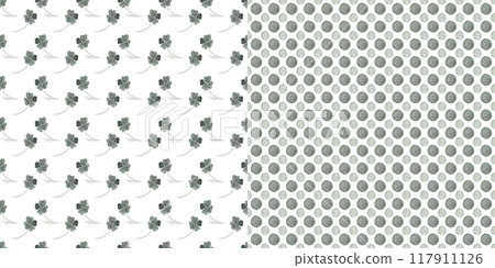 Green abstract circles and flowers. Basic prints for scarves, textiles, wallpaper. Modern background. Decorative patterns that complement each other. Watercolor texture 117911126