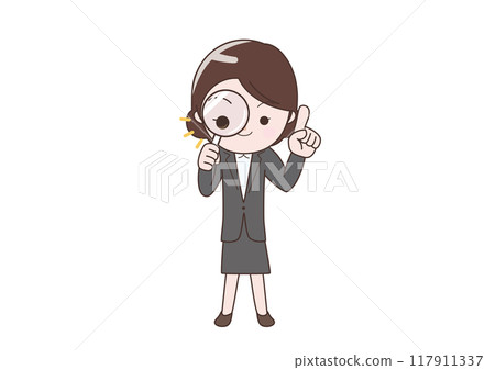 Businesswoman examining something with a magnifying glass 117911337