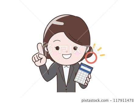 指向並拿著計算器的女商人 117911478