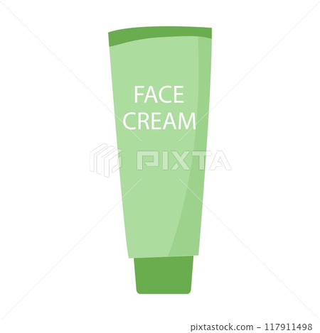 Simple vector illustration of a green face cream tube with text in white font Simple vector illustration of a green face cream tube with text in white font 117911498