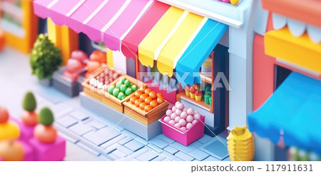 Colorful market scene for small business saturday promotion design 117911631