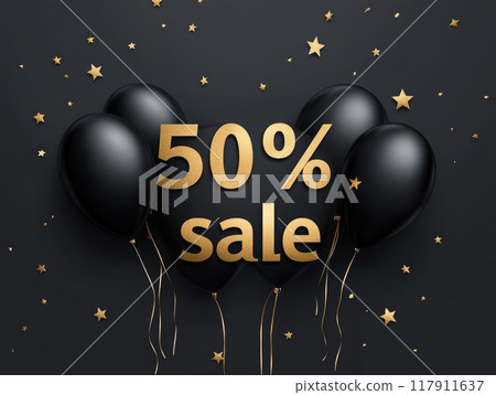 Black friday celebration background with 50 percent sale and golden stars Black friday celebration background with 50 percent sale and golden stars 117911637