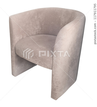 A compact armchair with fabric and beige upholstery. A compact armchair with fabric and beige upholstery. 117911795