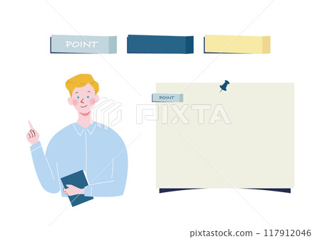 Illustration of a Caucasian man giving advice on key points 117912046