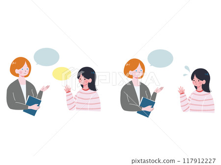 A white woman and a Japanese girl having a conversation 117912227