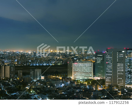 Night view from Kawasaki Station area to Tokyo waterfront 117912256